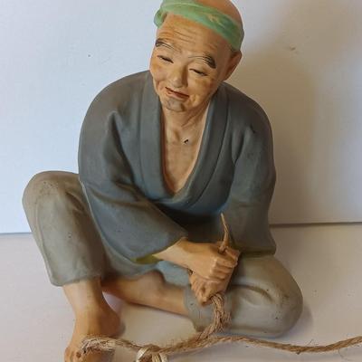 Vintage Hand painted Hakata Urasaki dolls Fukuoka Japan Figure Man twisting straw thread