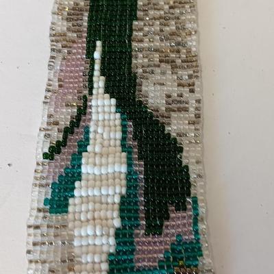 Beautiful, beaded Geisha girl artwork with BE-1 "Lantern Garden in Japan" framed art