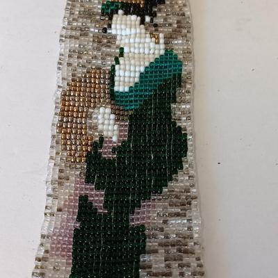 Beautiful, beaded Geisha girl artwork with BE-1 "Lantern Garden in Japan" framed art
