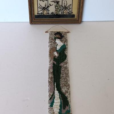 Beautiful, beaded Geisha girl artwork with BE-1 "Lantern Garden in Japan" framed art
