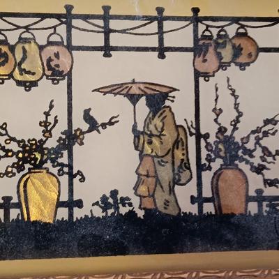 Beautiful, beaded Geisha girl artwork with BE-1 "Lantern Garden in Japan" framed art