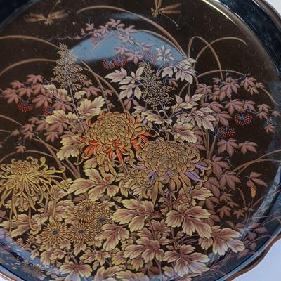 Chinese Asian Art fish themed Brown / Bronze colored Figure Bud vase and a hand painted porcelain Shibata China dish