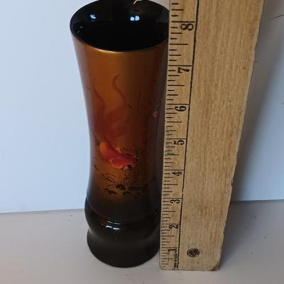 Chinese Asian Art fish themed Brown / Bronze colored Figure Bud vase and a hand painted porcelain Shibata China dish