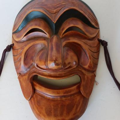 Korean Traditional Insadong Hahoe Tal Hand Carved Wood Mask Signed