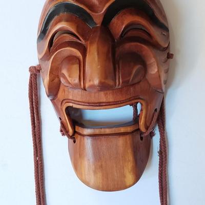 Vintage Korean Decorative Smiling Hahoe Mask Carved Light Wood no makers markings