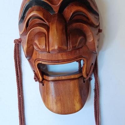 Vintage Korean Decorative Smiling Hahoe Mask Carved Light Wood no makers markings