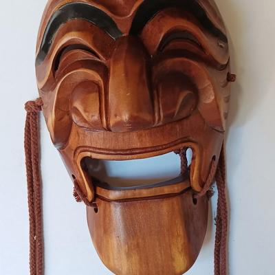 Vintage Korean Decorative Smiling Hahoe Mask Carved Light Wood no makers markings