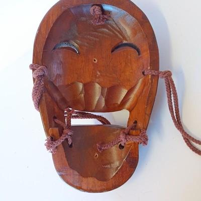 Vintage Korean Decorative Smiling Hahoe Mask Carved Light Wood no makers markings