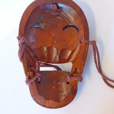Vintage Korean Decorative Smiling Hahoe Mask Carved Light Wood no makers markings
