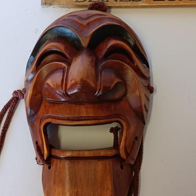 Vintage Korean Decorative Smiling Hahoe Mask Carved Light Wood no makers markings