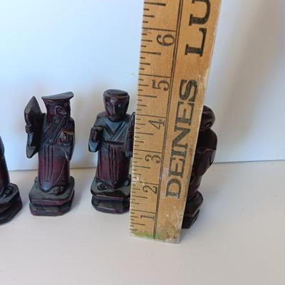 Set of Six Chinese Rosewood/Boxwood Carved Figure handcrafted solid wood Figures