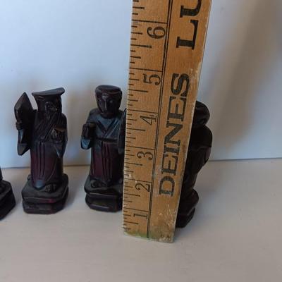 Set of Six Chinese Rosewood/Boxwood Carved Figure handcrafted solid wood Figures
