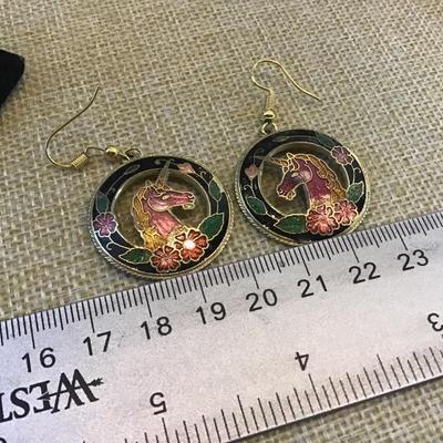 Cloisonne Enamel Unicorn Earrings