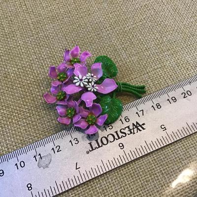Vintage Large Pin Enamel Purple Violets Bouquet ðŸ’