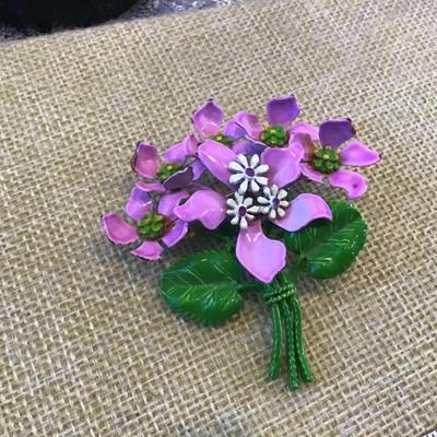 Vintage Large Pin Enamel Purple Violets Bouquet ðŸ’