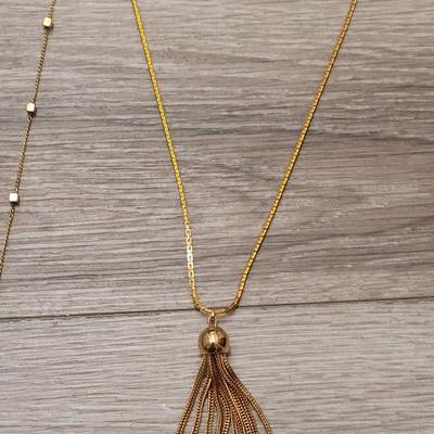 #130: Gold Tone Necklaces - Tassel, Quartz Crystal, and Gold Boxes