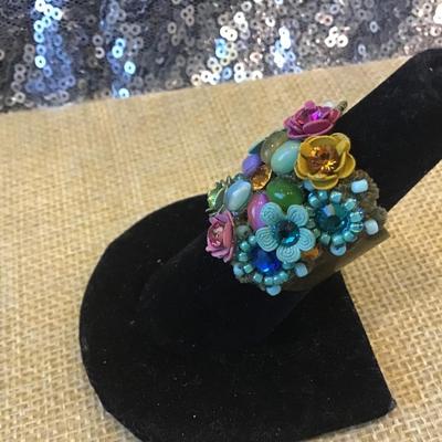 Ring Michal NEGRIN Crystals Cocktail flower all size Made in Israel