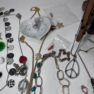 large lot vintage costume jewelry and Wooden Armoire