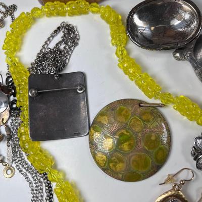 large lot vintage costume jewelry and Wooden Armoire