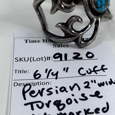 Persian Turquoise stone cabochon  with inclusions  set in 2" adjustable cuff