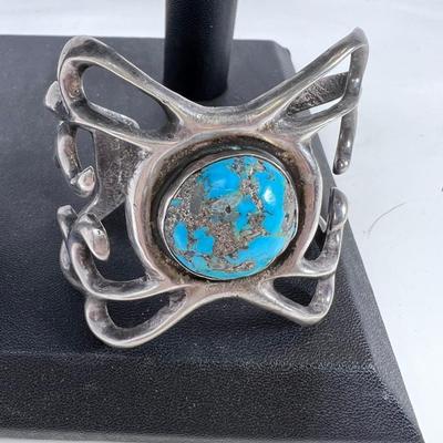 Persian Turquoise stone cabochon  with inclusions  set in 2" adjustable cuff