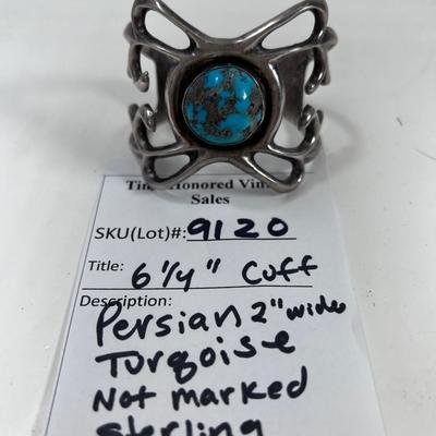 Persian Turquoise stone cabochon  with inclusions  set in 2" adjustable cuff