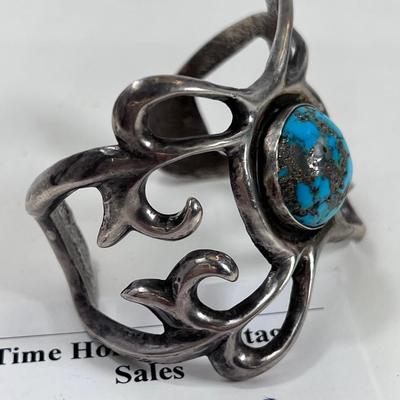 Persian Turquoise stone cabochon  with inclusions  set in 2" adjustable cuff