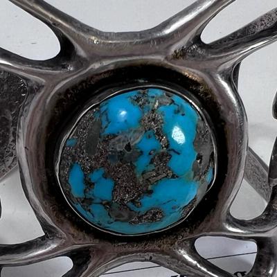Persian Turquoise stone cabochon  with inclusions  set in 2" adjustable cuff
