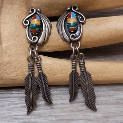 137: Sterling Silver Navajo Multiple Stone Inlay Earrings