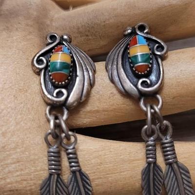137: Sterling Silver Navajo Multiple Stone Inlay Earrings