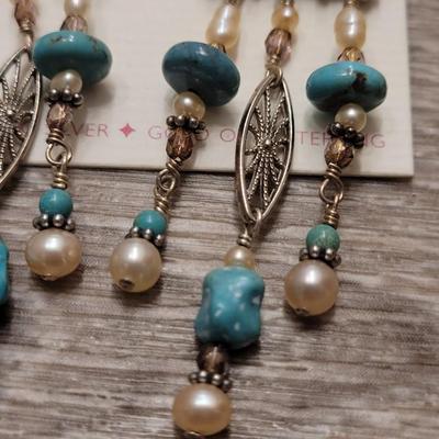 138: Brad & Lynn Olander Sterling, Turquoise, & Pearl Earrings