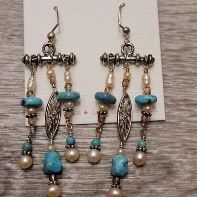 138: Brad & Lynn Olander Sterling, Turquoise, & Pearl Earrings