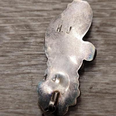 #139: 2" Taxco Sterling Silver Turquoise & Coral Pendant