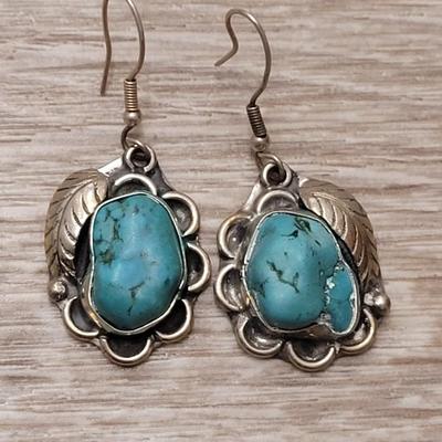 142: Vintage Taxco Sterling Silver & Turquoise Earrings