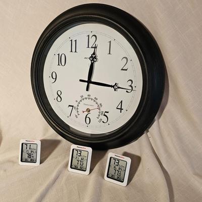 Acu-Rite Wall Clock & Three Thermometers  (S-JS)