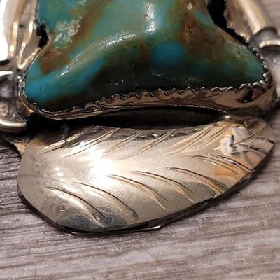 144: Large Taxco Sterling Silver & Turquoise Pendant