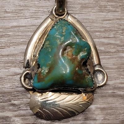 144: Large Taxco Sterling Silver & Turquoise Pendant