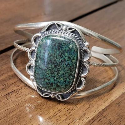 146: Sterling Silver & Green Turquoise Cuff Bracelet