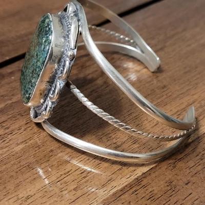 146: Sterling Silver & Green Turquoise Cuff Bracelet