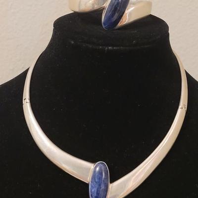 147: Blue Lapis & Sterling Silver Taxco Necklace and Bracelet