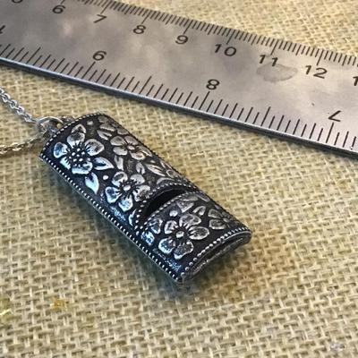 1975 Vintage Avon Silver Note Pendant Necklace Ornate Whistle Silver-Tone  Works