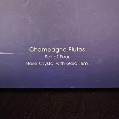 Four Ellissio Rose Crystal Champagne Flutes, NIB (M-JS)