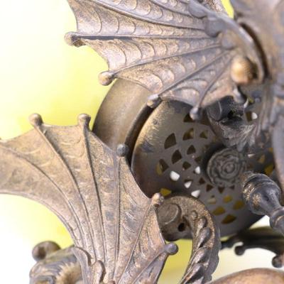 Bradley and Hubbard Antique Chinese Lion Glass Shade Cast Iron Dragon Kerosene Lamp