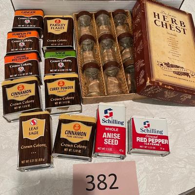 Vintage Schillings spice jars + more