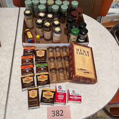 Vintage Schillings spice jars + more