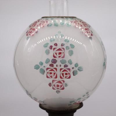 Antique B&H Globe Art Nouveau Floral Kerosene Lamp