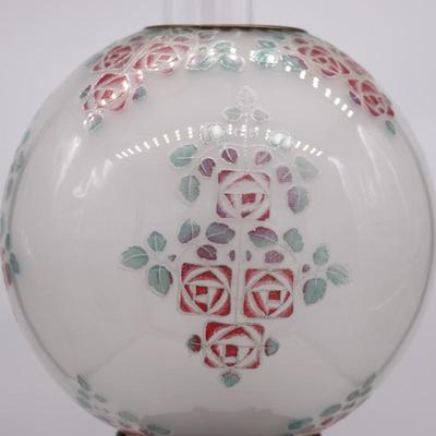 Antique B&H Globe Art Nouveau Floral Kerosene Lamp
