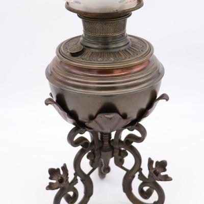 Antique B&H Globe Art Nouveau Floral Kerosene Lamp