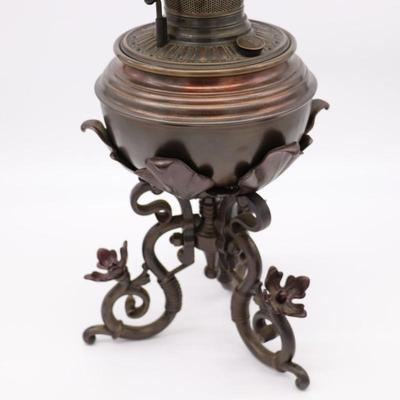 Antique B&H Globe Art Nouveau Floral Kerosene Lamp