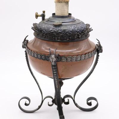 Ornate Rams Head No. 4 B&H Radiant Antique Kerosene Burner Lamp